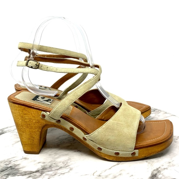 VTG Y2K Victorias Secret Allie Square Toe Wood Platform Clog Sandal 8 Bohemian - Picture 2 of 16